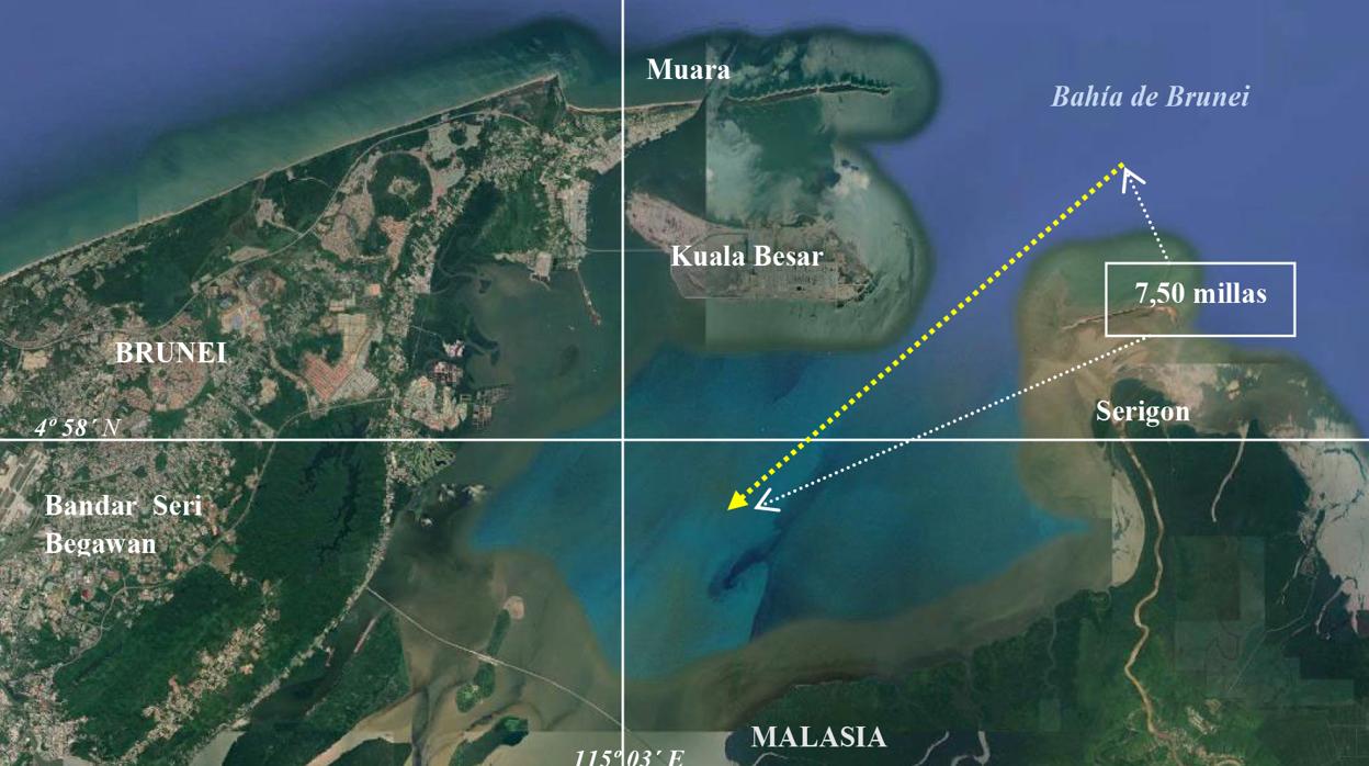 Ruta que siguió la expedición por la Bahía de Brunei