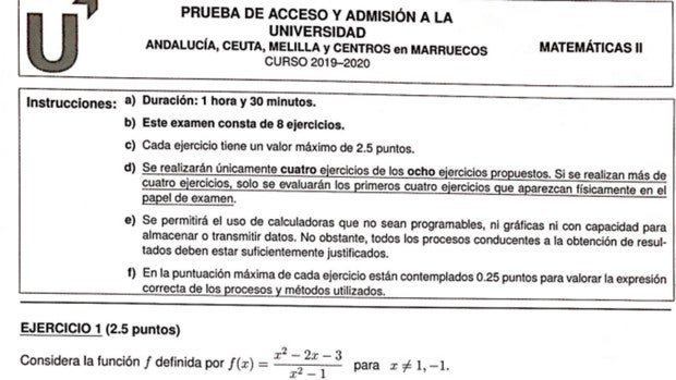 Selectividad 2020 en Andalucía: Así es el examen de Matemáticas II