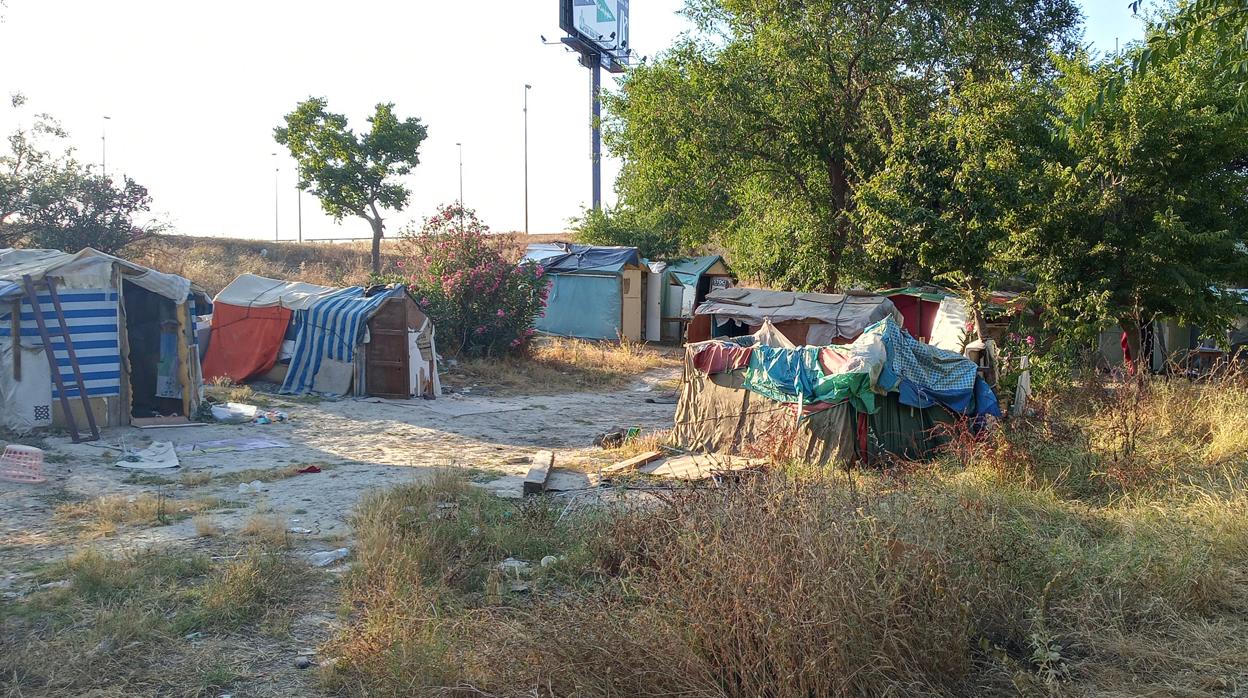 Las chabolas se asientan a escasos metros del puente que conecta la A-49 con Sevilla