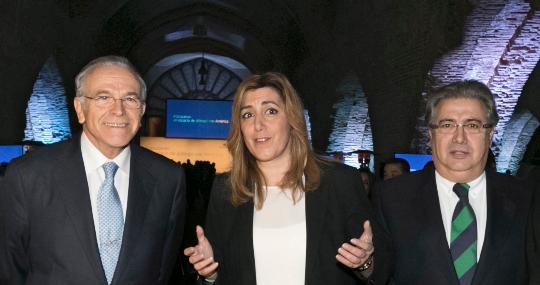 Fainé, Díaz y Zoido en 2014 cuando se desbloqueó el proyecto