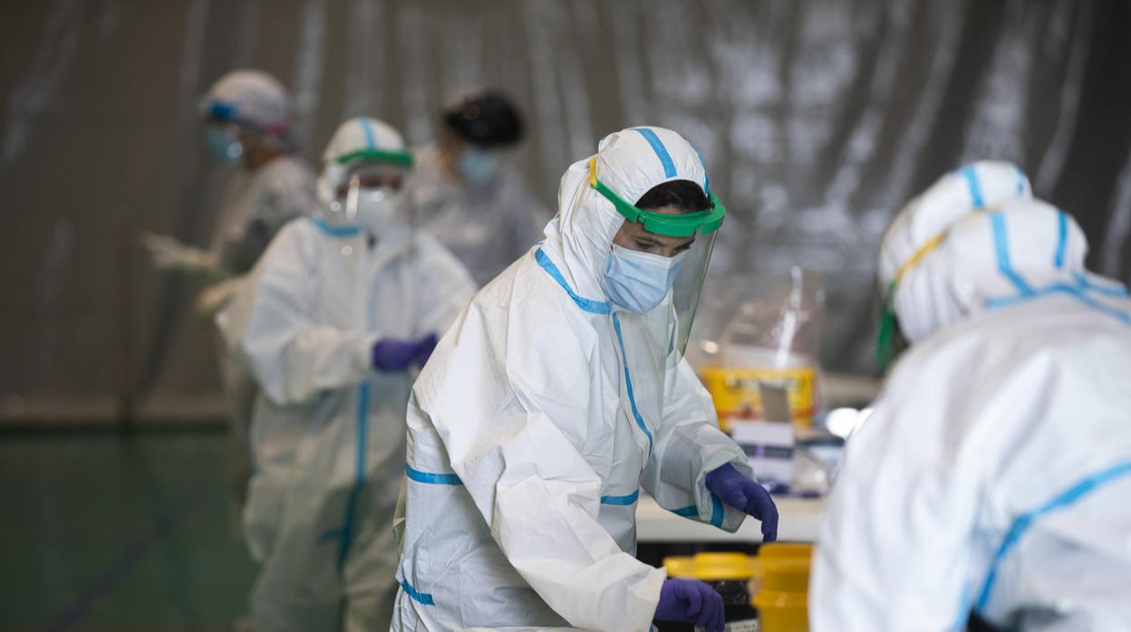 Un grupo de sanitarios durante la realización de un cribado en Sevilla capital