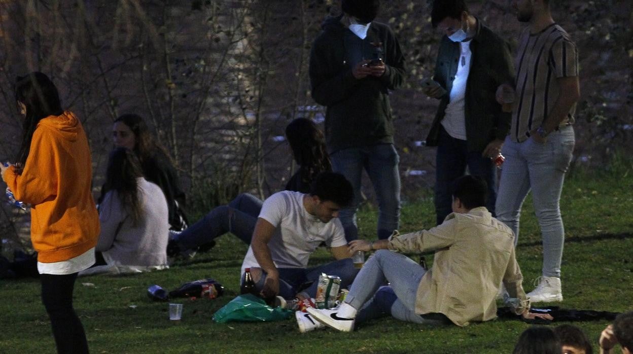 Jóvenes realizando una botellona en una zona verde de la ciudad