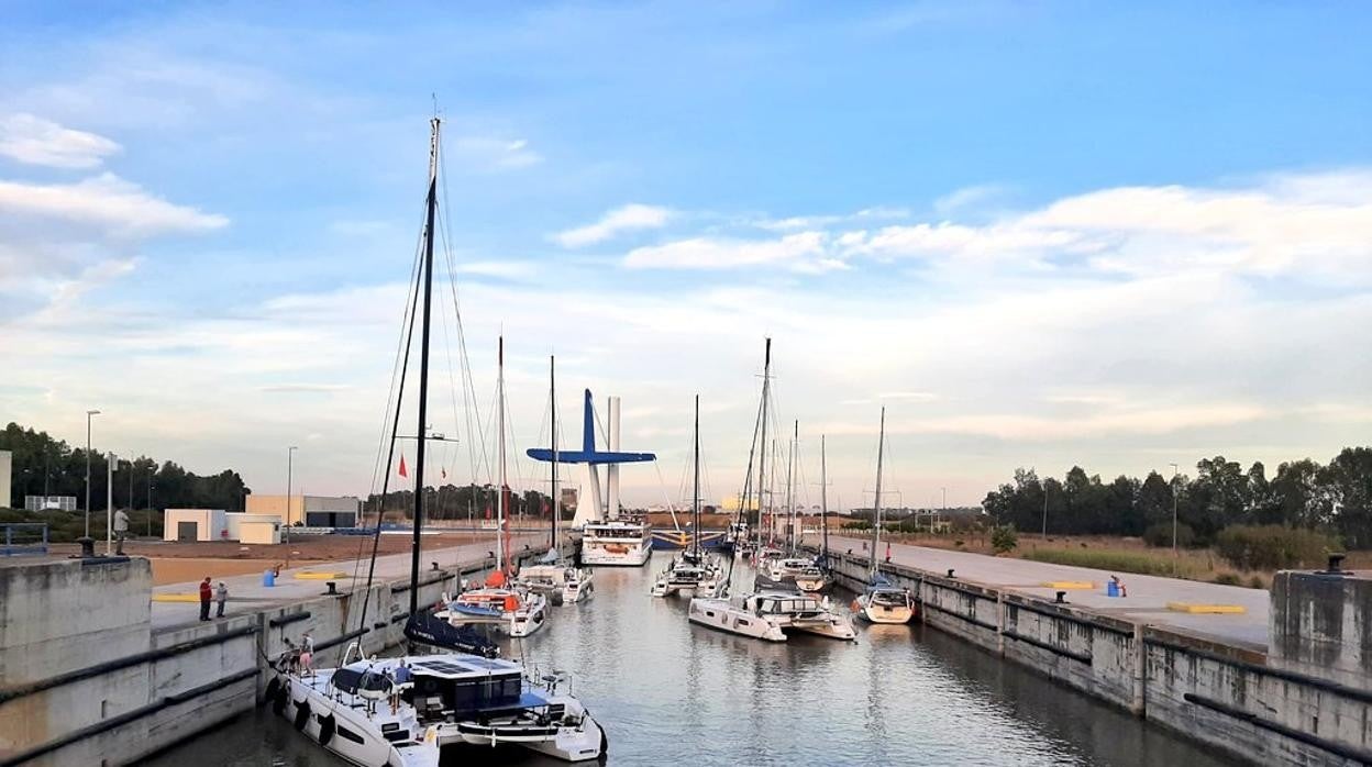 Los veleros a su paso por la esclusa del Puerto de Sevilla