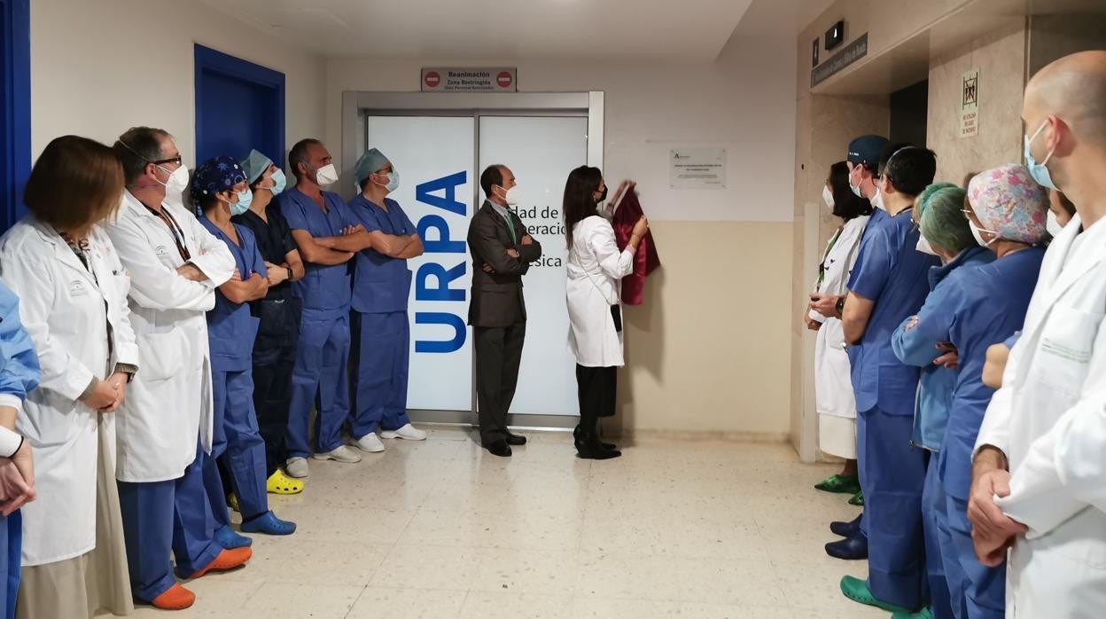 María Jesús Pareja descubre la placa de recuerdo al doctor Fernando Caba