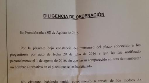 La notificación recibida por los padres de «Lobo»