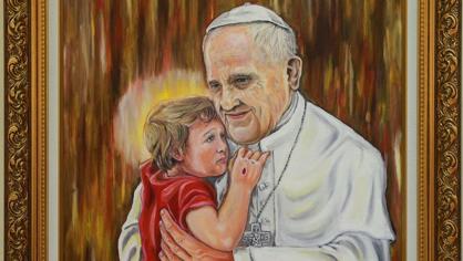 El cuadro que han regalado al Papa Francisco con el niño Jesús vestido de Aylan