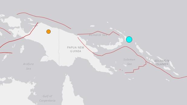 El epicentro del terremoto, marcado en azul