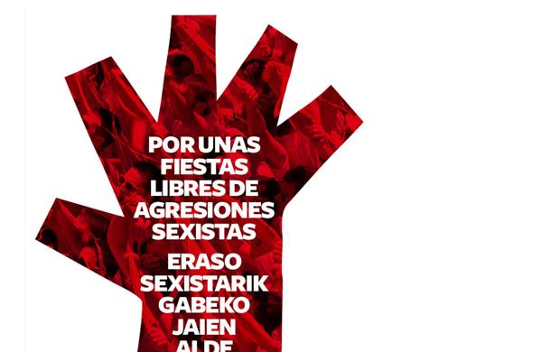 La mano roja contra las agresiones sexistas viste cada rincón de la ciudad de Pamplona