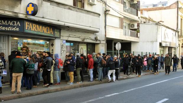 Uruguayos hacen fila para comprar por primera vez de forma legal marihuana de uso recreativo