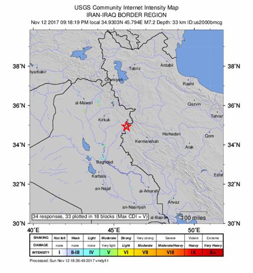 Localización del terremoto de este domingo al este de Irak