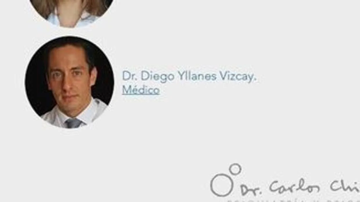 La captura en la página web de la clínica muestran que Diego Yllanes estuvo contratado como médico y figuró en el plantel, junto a otros 19 miembros del equipo