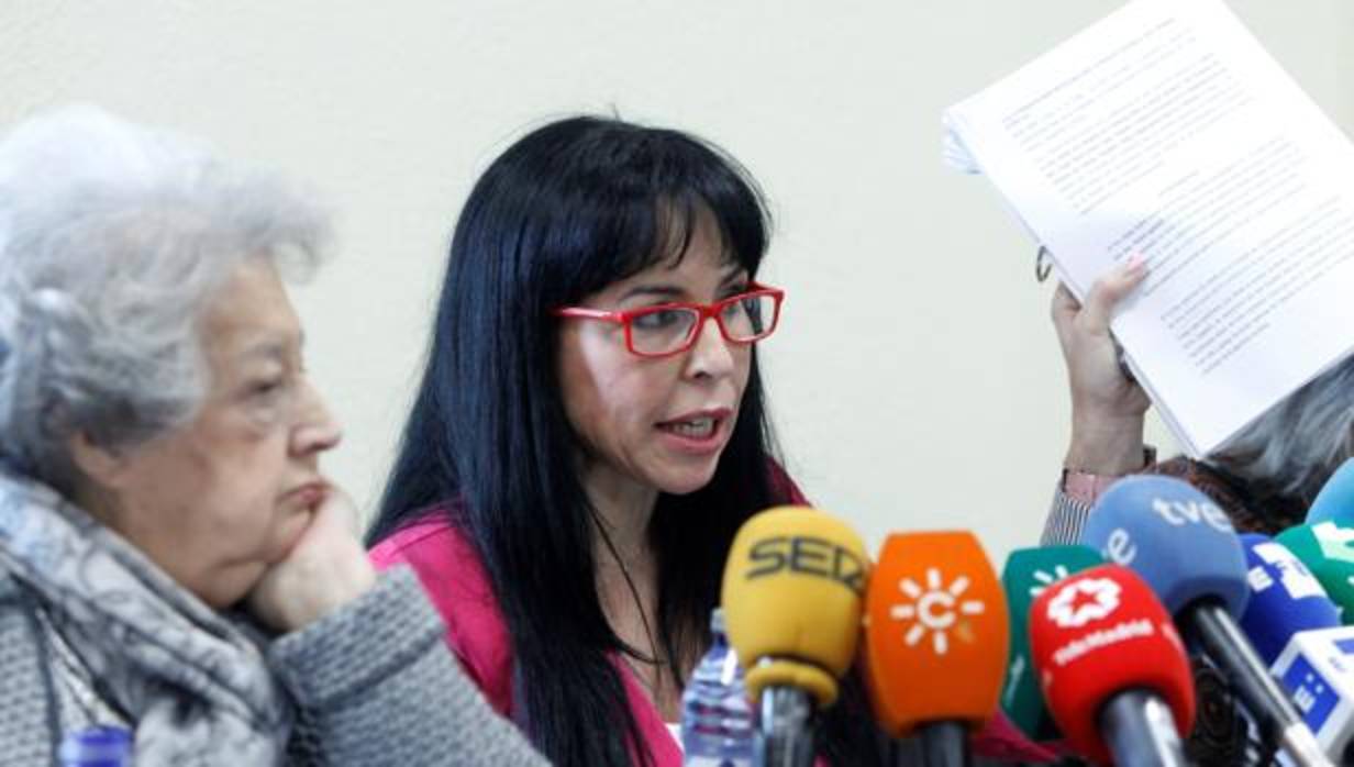 Isabel López de la Torre, durante la rueda de prensa ofrecida hoy en Madrid. Isabel presentó una denuncia en un juzgado de Arganda del Rey (Madrid) tras recibir una paliza de su pareja y acabó imputada y con orden de alejamiento mutua, porque el supuesto agresor puso a su vez una denuncia contra ella