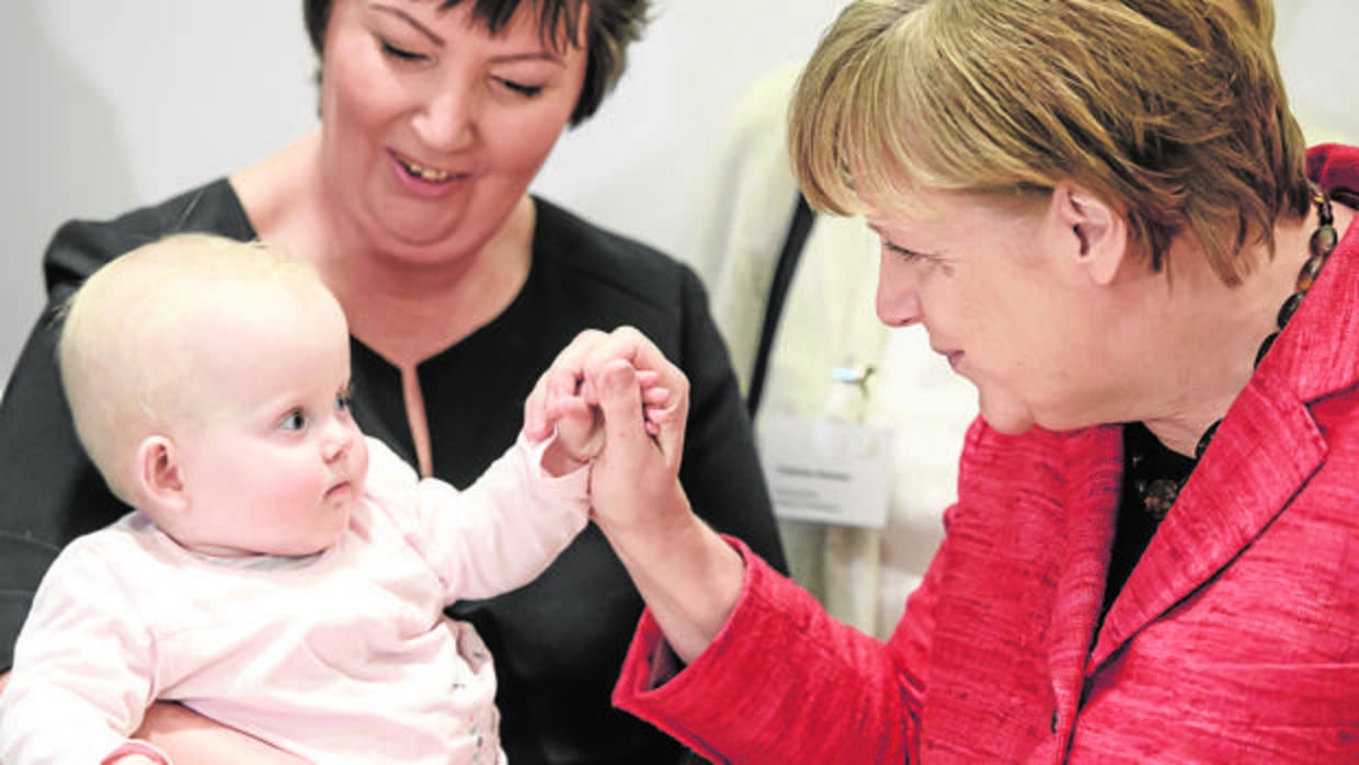 Angela Merkel durante la presentación de una campaña de natalidad en Berlin