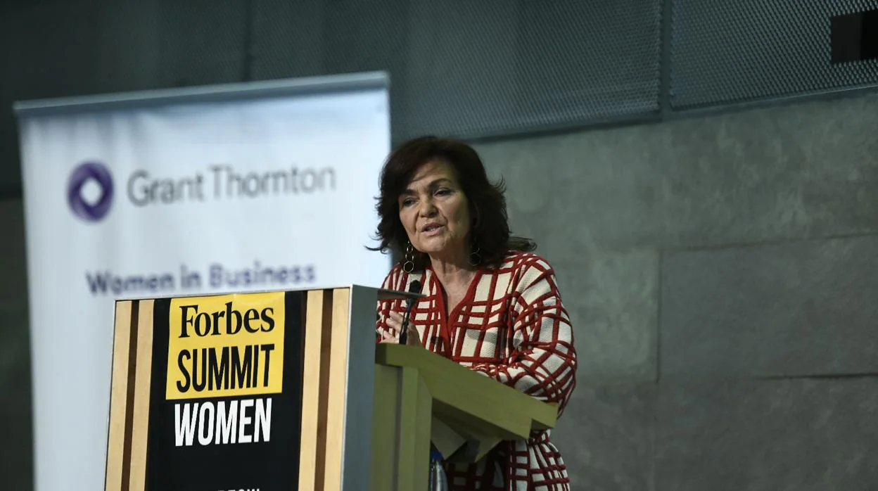 Carmen Calvo, durante su intervención en el Forbes Summit Women