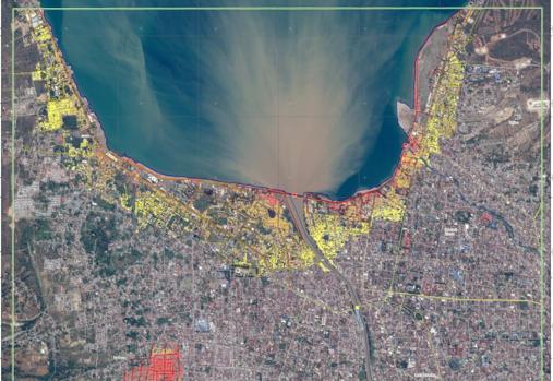 Mapa satelital de las zonas afectadas por el terremoto y tsunami en Palu