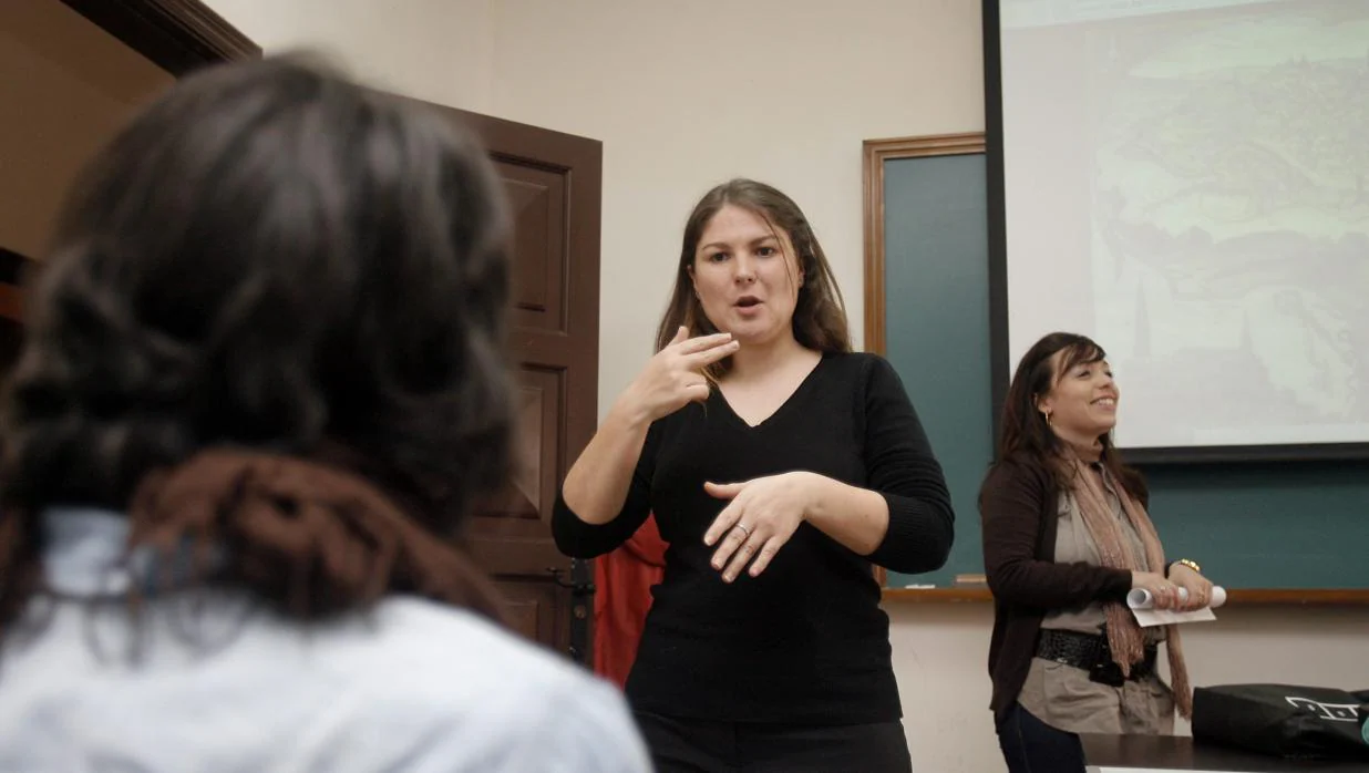 Una intérprete de signos, en un colegio de Córdoba