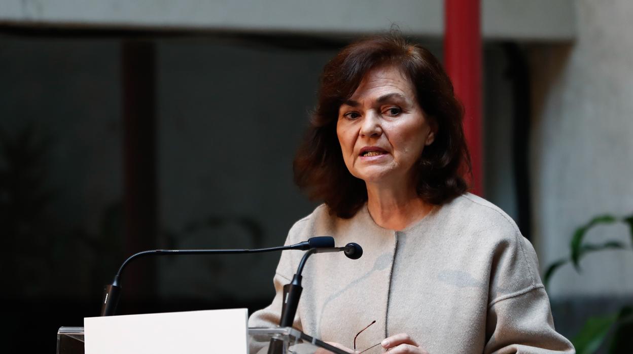 Carmen Calvo, vicepresidenta y ministra de Igualdad, durante su intervención