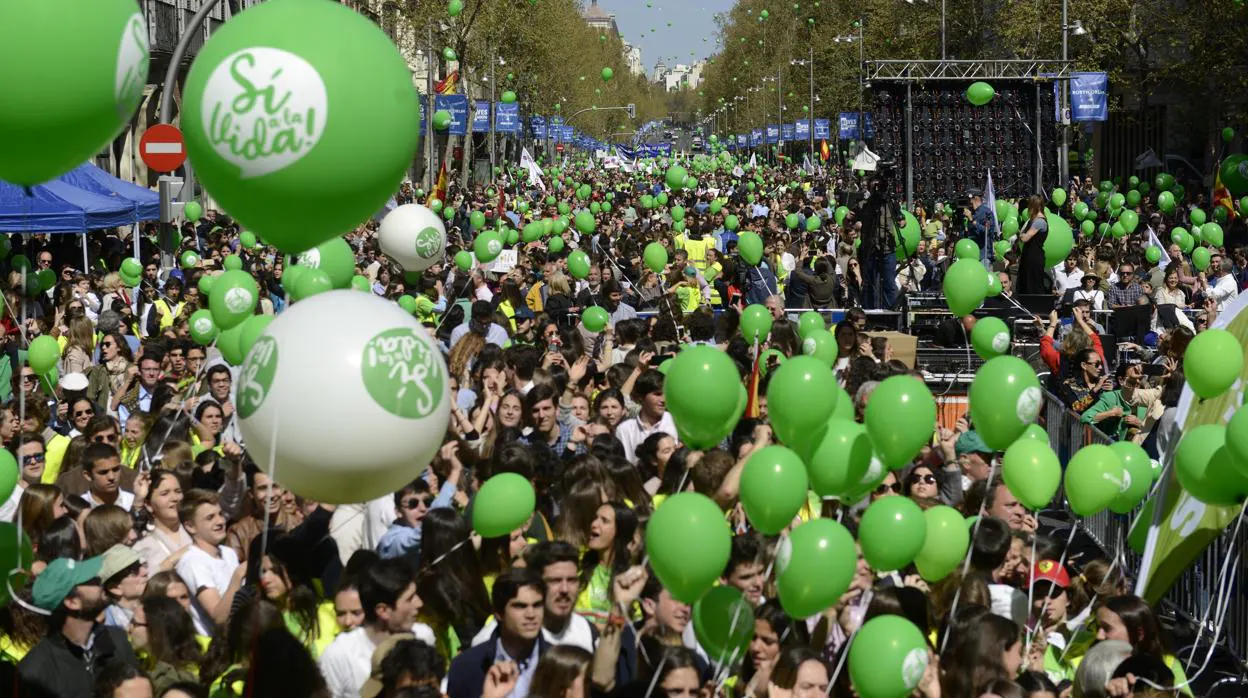 Imagen de la manifestación por la vida celebrada hoy en Madrid
