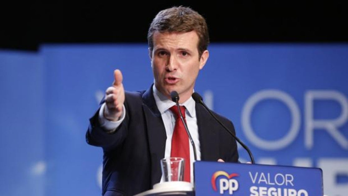 Pablo Casado presentando ayer en Salamanca su propuesta en Educación