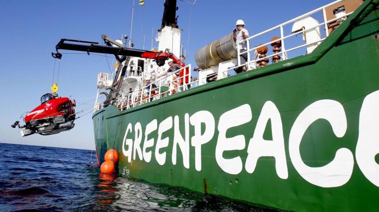 Una embarcación de Greenpeace que realiza tareas de investigación de vertidos contaminantes y su impacto en la vida marina en el Golfo de México