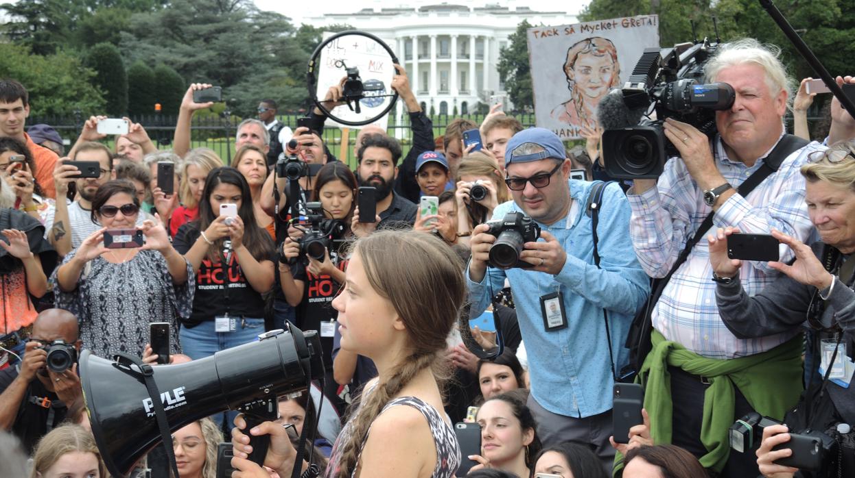 Greta Thunberg frente a la Casa Blanca hace unos días