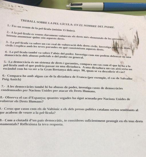 Un colegio de Palma pidió a los alumnos de Ética que opinasen sobre los «presos políticos catalanes»