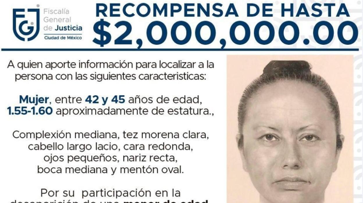 Retrato robot de la mujer que se llevó a niña asesinada en México