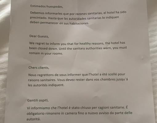 Documento entregado por el hotel a los huéspedes