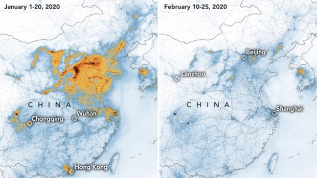 La impactante imagen que deja el coronavirus en China: así ha disminuido la contaminación