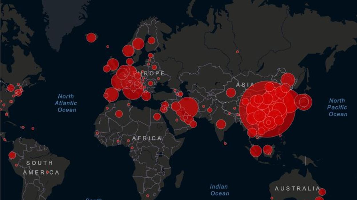 El mapa de los contagios de coronavirus en tiempo real