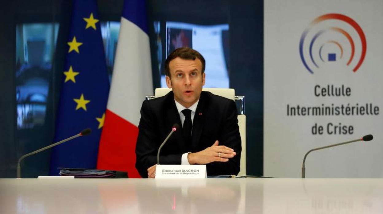 Emmanuel Macron, durante una reunión de emergencia el pasado 20 de mazo con motivo de la crisis del Covid-19