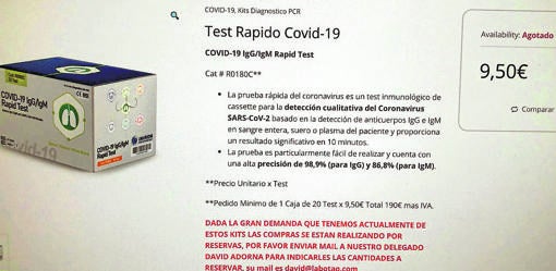 La empresa de la izquierda, con sede en Sevilla, acepta pedidos a 9,5 euros cada test