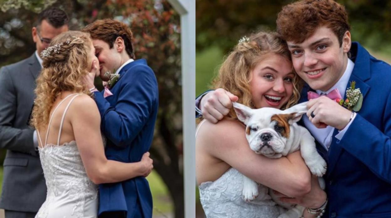 Imagen de la joven pareja en el día de su boda