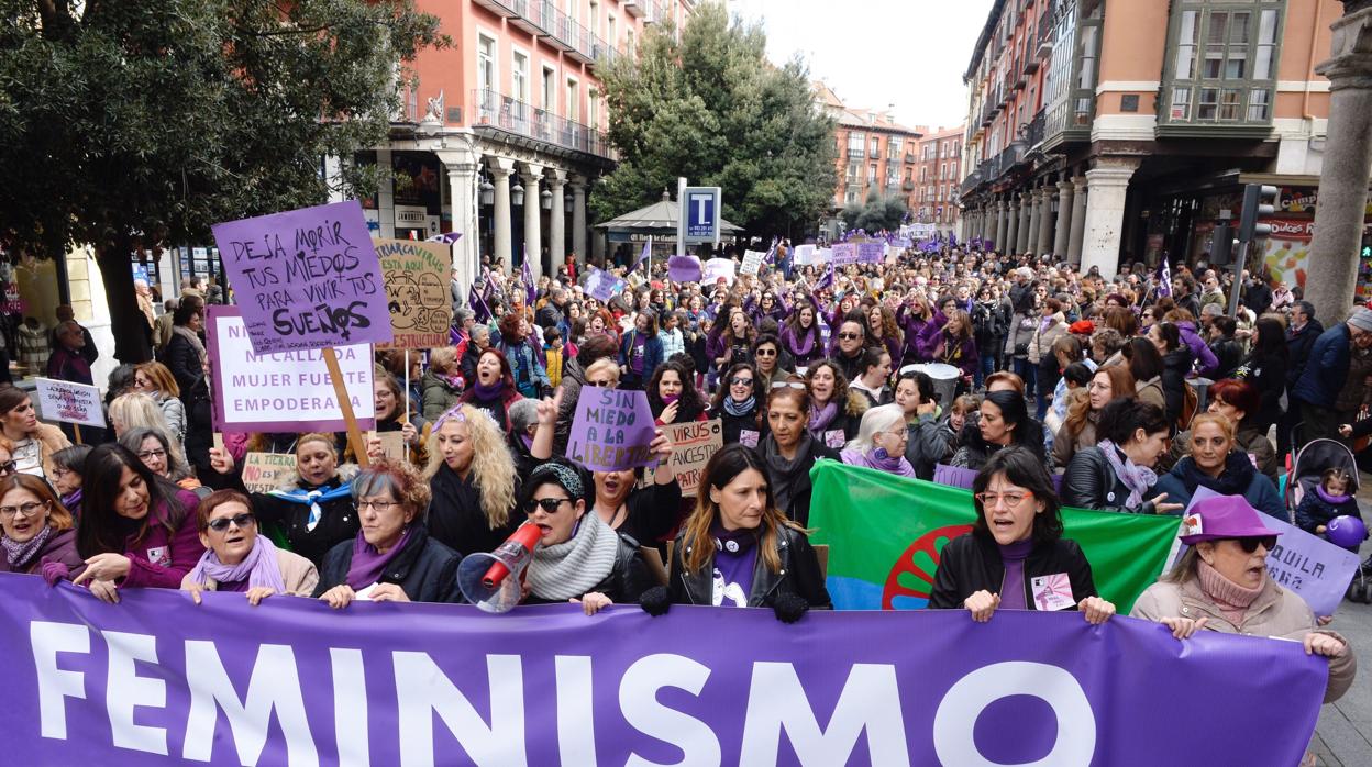 Asistentes a la manifestación en Valladolid con motivo del Día Internacional de la Mujer (8-M)