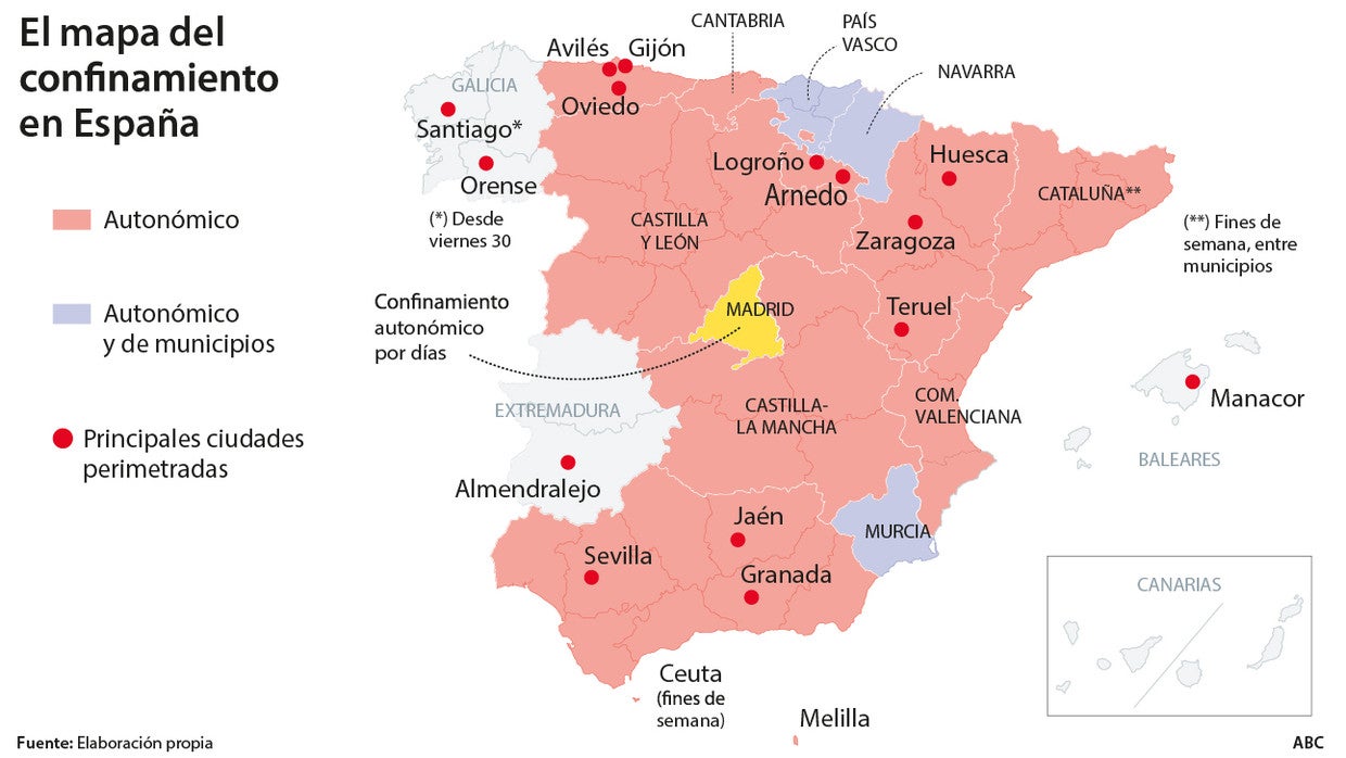 Mapa del confinamiento en España