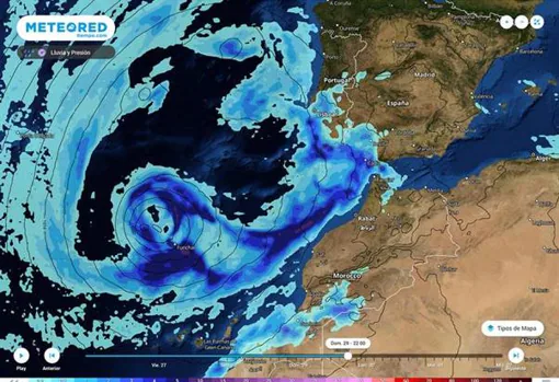 La profunda borrasca atlántica prevista para el domingo sobre Madeira podría adquirir características subtropicales