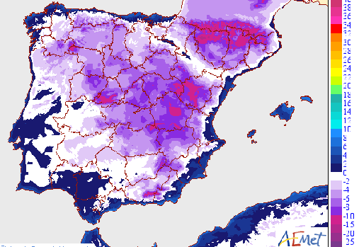 Mínimas previstas para el lunes