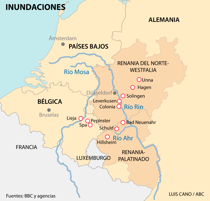 Mapa de inundaciones en Alemania