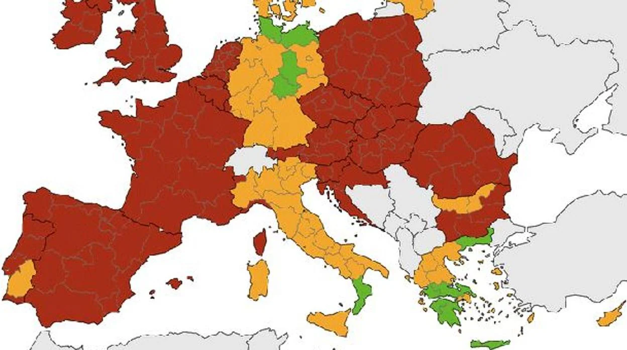 Evolución del mapa del riesgo de coronavirus en la Unión Europea