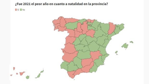 La natalidad toca fondo: la mitad de las provincias españolas registraron en 2021 su peor dato en 80 años