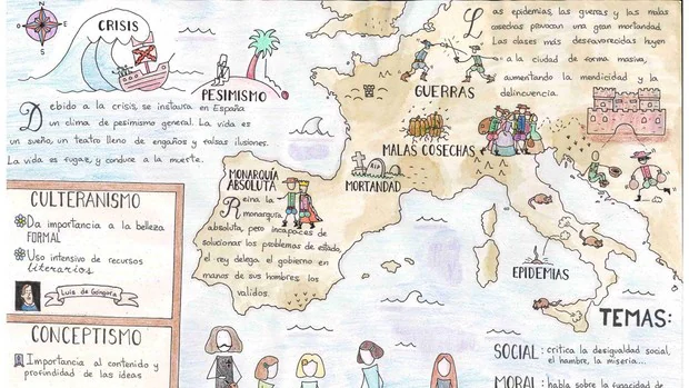 El mapa de una alumna de 3º de la ESO sobre el Barroco que se ha hecho viral: «Una maravilla»