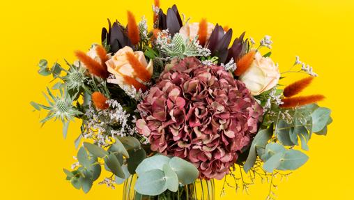 Hortensia antique en color borgoña, la estrella del ramo