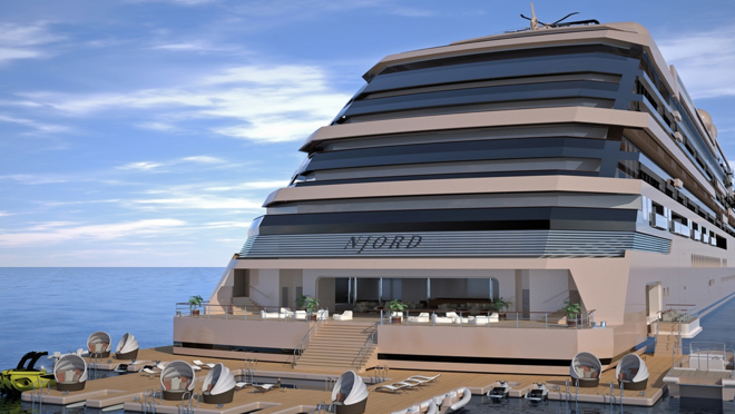 El superyate tiene una parte desplegable en la que atracar Jet Skis