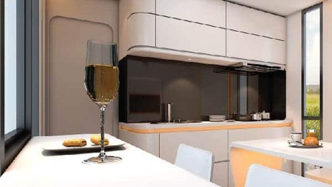 La zona de estar cuenta con una barra de bar que hace las veces de zona de desayuno