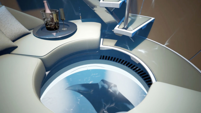 En el interior hay sofás circulares y luz ambiente que permite disfrutar de una velada íntima