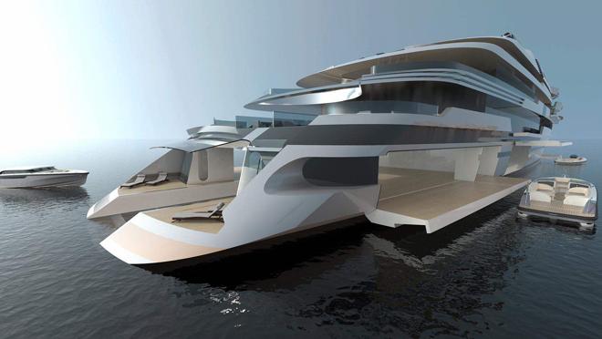 Este yate cuenta con un garaje con capacidad para seis embarcaciones