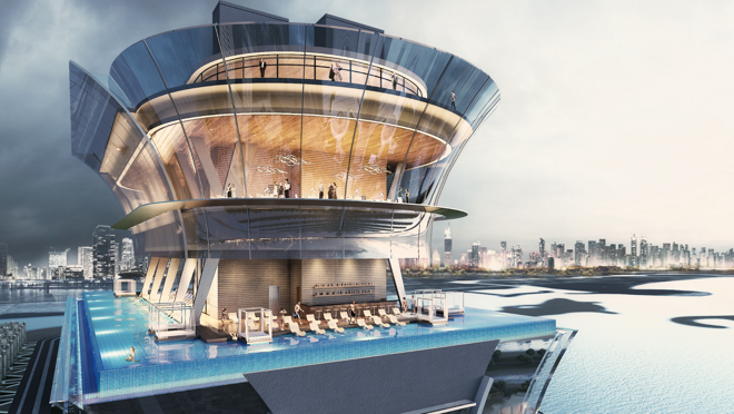 La piscina con vistas 360 grados está situada a 200 metros de altura en la planta 50