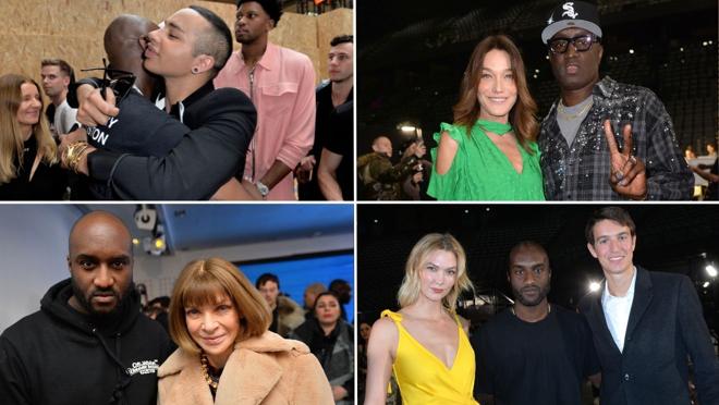 De izda. a dcha.: Virgil Abloh junto a Olivier Roustering, Anna Wintour, Carla Bruni, Karlie Kloss y Alexandre Arnault