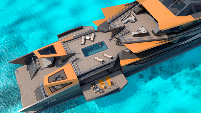 Cuenta con diferentes espacios exteriores para descansar y con una piscina