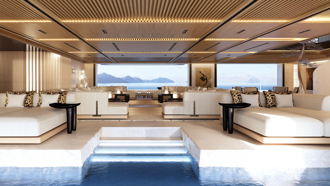 Salón interior que se conecta con el Beach Club